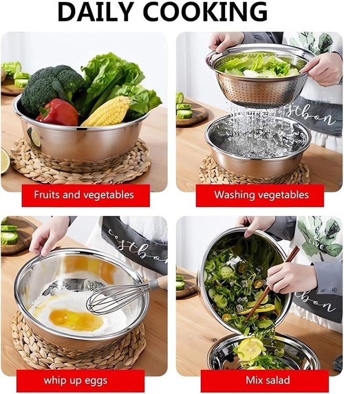 Germany Multifunctional Stainless Steel Basin - 3-in-1 Vegetable Cutter, Grater & Strainer | 10.2" Size