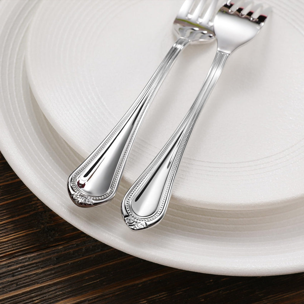 KEAWELL Pearl Edge 4-Piece Premium Fork Set, 18/10 Stainless Steel, Fine Silverware with Mirror Finish, Dishwasher Safe (4, 8" Dinner Forks)