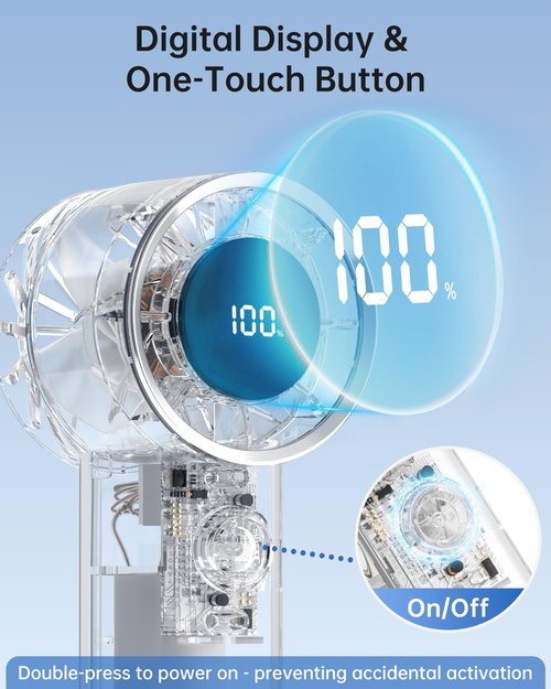 TriPole Portable Fan Mini Handheld Turbo Fan for Travel, 20H Max Cooling Time, 1-100 Speeds Rechargeable Battery Fans with LED Display, Transparent Hand Held & Desk Personal Fans for Outdoor Beach