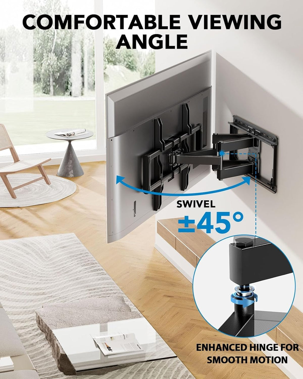 Pipishell Full Motion TV Wall Mount - Fits 42-85 Inch LED TVs Up to 132lbs | Swivel Bracket with Articulating Arms, Max VESA 600x400mm