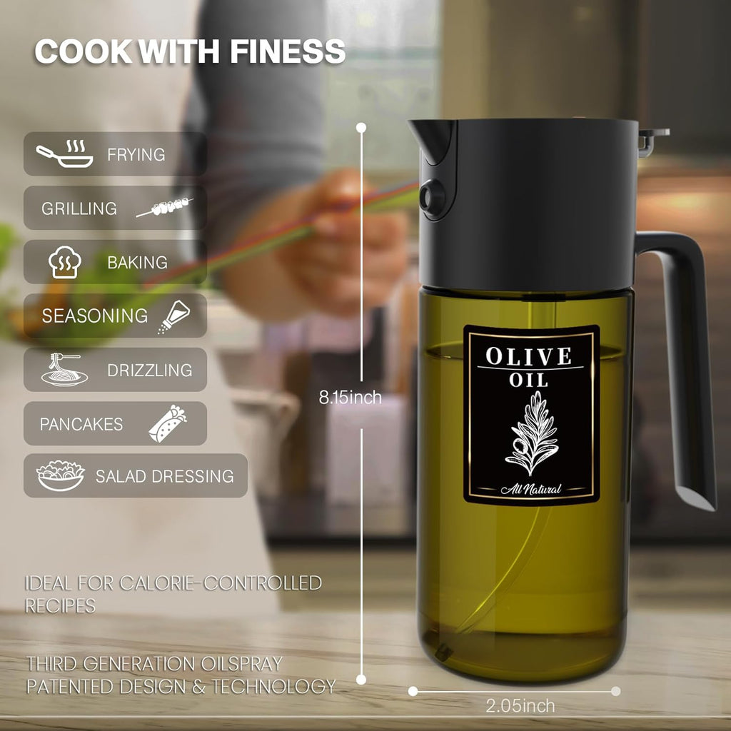 Skiennix 2-IN-1 Light-Blocking Dark Oil Sprayer - 500ml Glass Dispenser for Cooking & BBQ, Dark Green