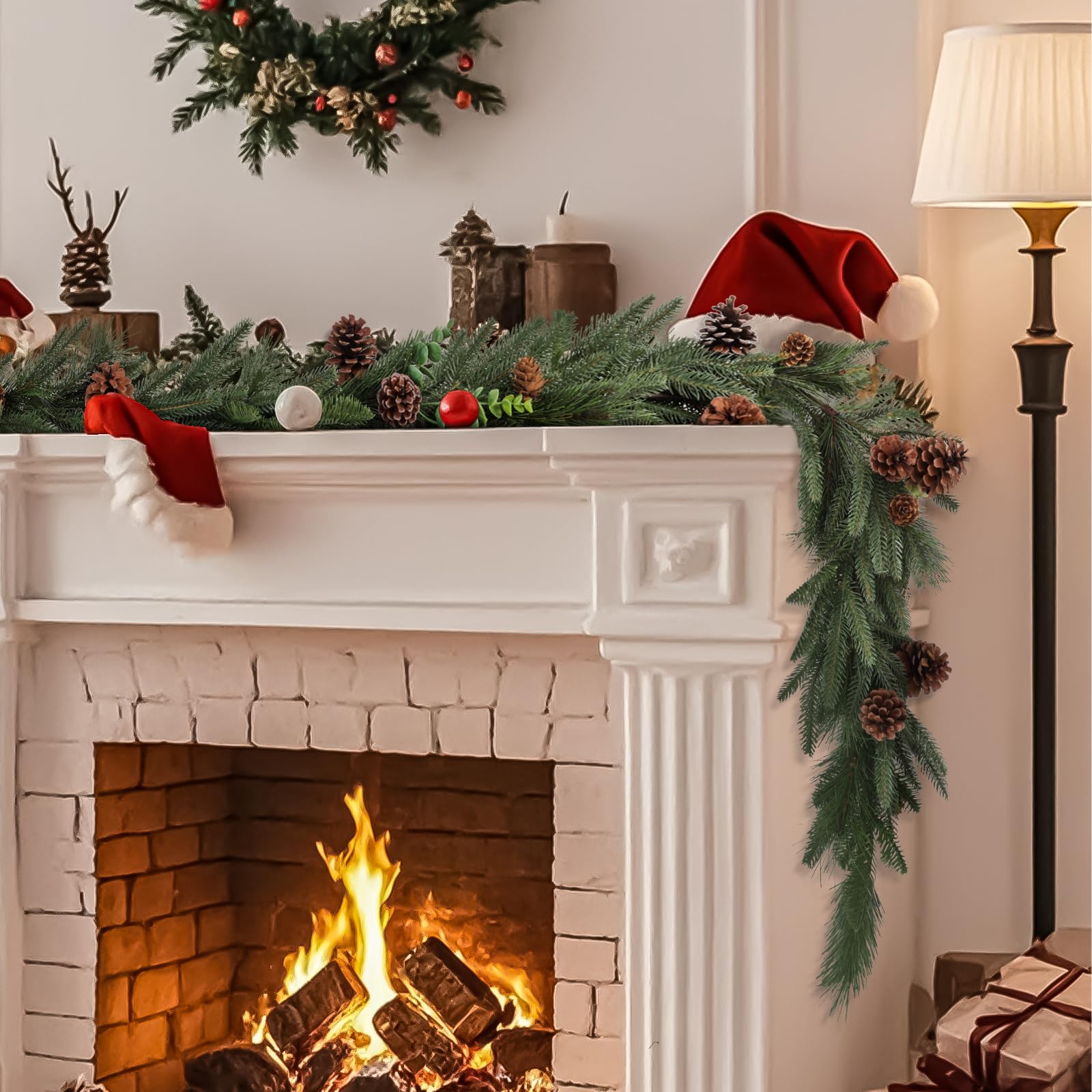 6ft Artificial Christmas Spruce Garland with Pine Cones, Lifelike Winter Greenery Needles Garland Decor for Home, Fireplace, Wall, Porch, Table, Mantle, Indoor Outdoor Decoration