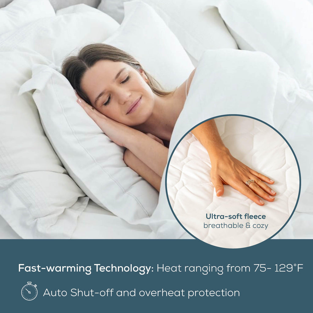 Beurer UWB55 Heated Mattress Pad with 8 Temperature Settings & Ultra-Soft Fleece, 59" x 31.5", Electric Bed Warmer with Overheat Safety Features, Fast Heating, Machine Washable