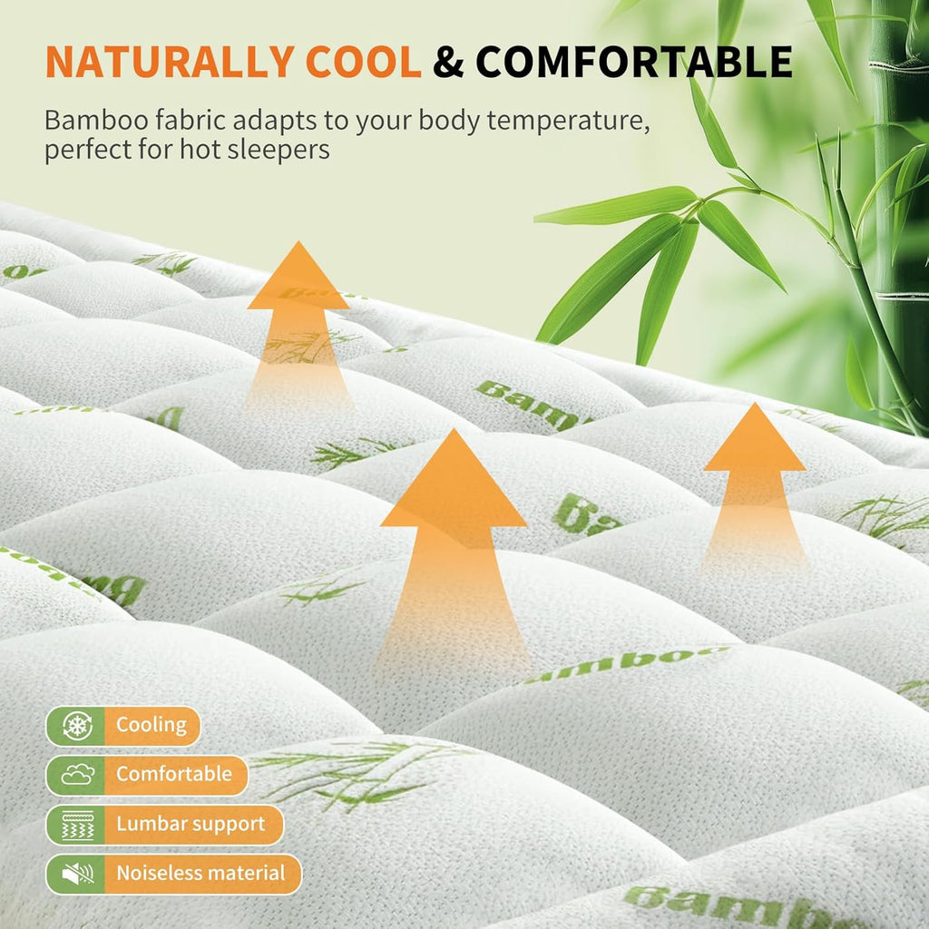 Sweetcrispy Ultra Soft Mattress Topper - Queen Size Bamboo Viscose Pillow Top for Cooling Comfort & Back Pain Relief, Green