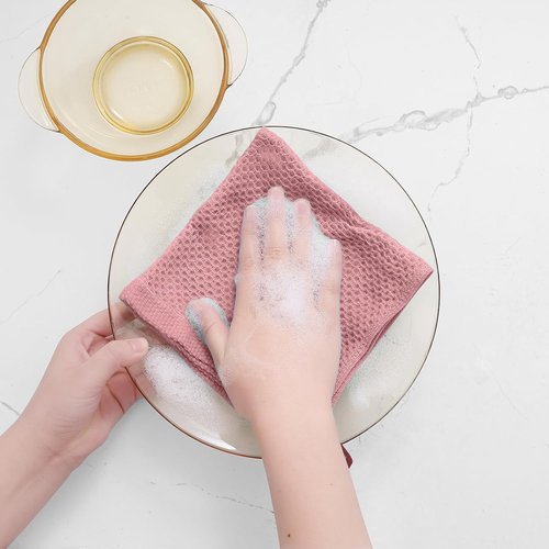Homaxy 100% Cotton Waffle Weave Dish Cloths - Ultra Soft & Absorbent Quick-Drying Towels | 12x12 Inches, 6-Pack in Dried Rose