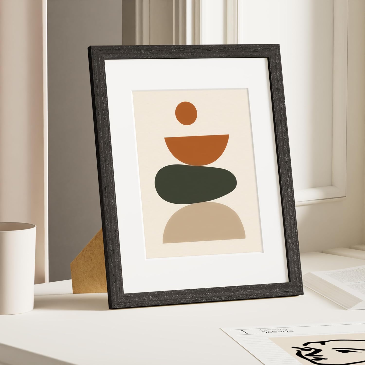 Vittanly Picture Frame - Solid Wood with Plexiglass & 6x8 Mat | Charcoal Black, 8.5x11 Size