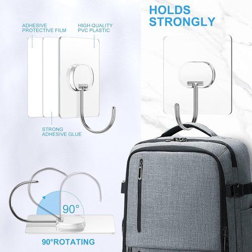 JINSHUNFA Heavy Duty Adhesive Wall Hooks - 13LB No Drill Transparent Waterproof | 8 Pack for Bathroom & Kitchen