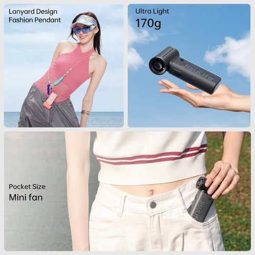 JISULIFE Portable Handheld Fan - Turbo Power High-Speed Air | 18H Cooling, 5000mAh Rechargeable, Mini Design - Black