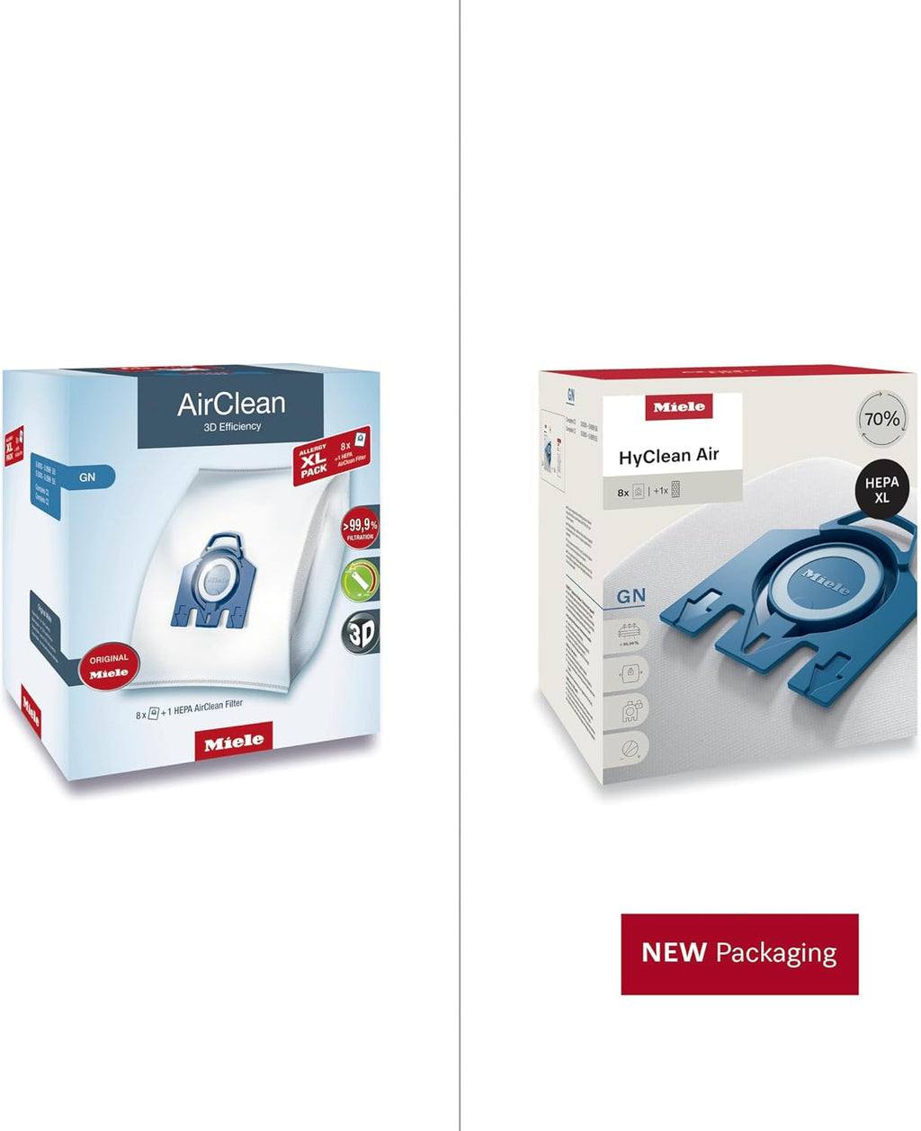 Miele Genuine AirClean GN Vacuum Cleaner Bags - Allergy XL Pack with 8 Bags & 1 HEPA Filter for Complete C2/C3