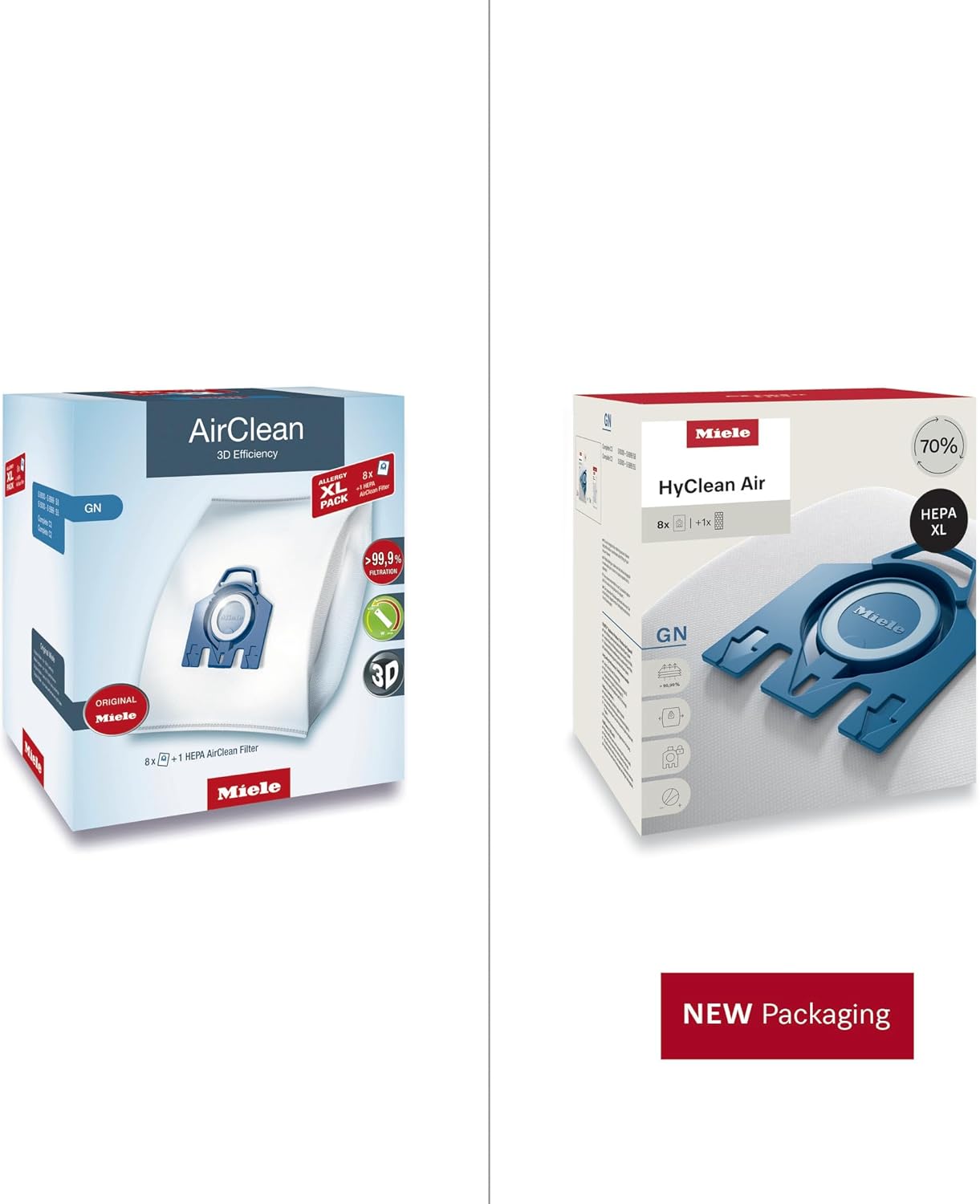 Miele Genuine AirClean GN Vacuum Cleaner Bags - Allergy XL Pack with 8 Bags & 1 HEPA Filter for Complete C2/C3