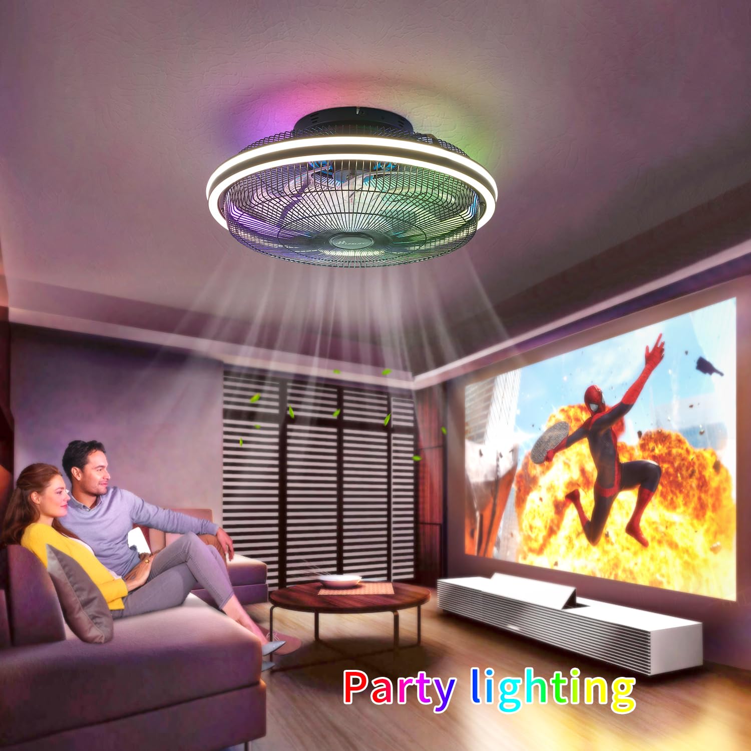 HuixuTe 21 in Modern Ceiling Fan with Light Remote Control, 3 Colors 3 Speeds Enclosed Low Profile FUSH Mount Ceiling Fan with Light for Bedroom Living Room