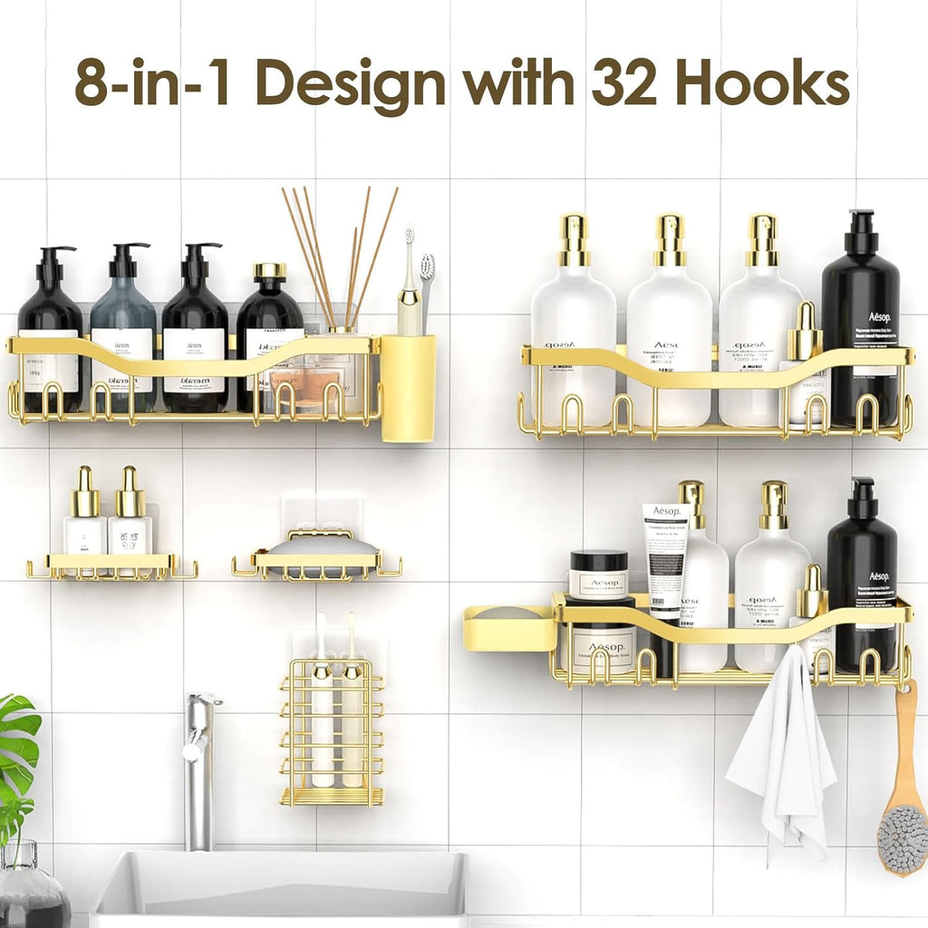 NESOMI Shower Caddy - Rustproof Stainless Steel Organizer with Soap Dish & Hooks | 8-Pack Large Capacity