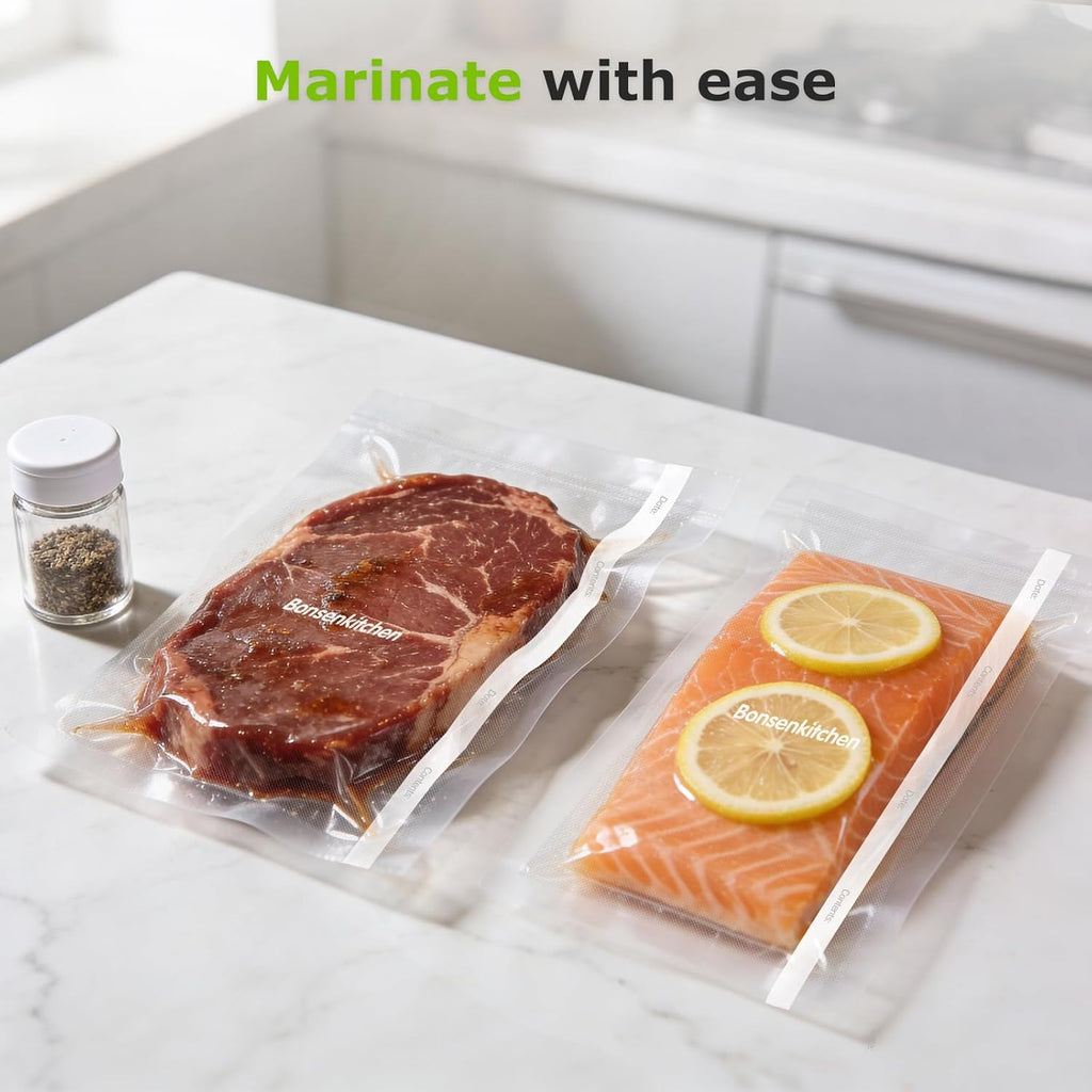 Bonsenkitchen Vacuum Sealer Bags Rolls - 11” x 150’ with Cutter, BPA Free for Meal Prep & Sous Vide Cooking | Easy to Cut & Seal
