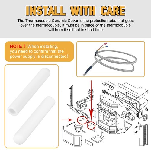Thermocouple Ceramic Protection Cover Replacement for QuadraFire Pellet Stove Insert 812-1322 AMP-20169 Device That Rests Over the Burn Pot & Monitors the Fire After Start-Up Parts (2Pack)