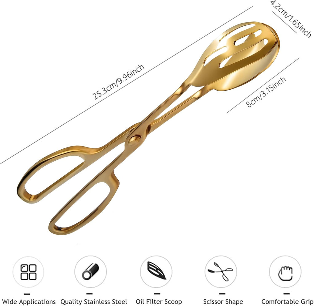 Salad Tongs - Premium Stainless Steel Scissor-Style Serving Utensils | Non-Toxic, Heat-Resistant, 2-Pack (Gold)