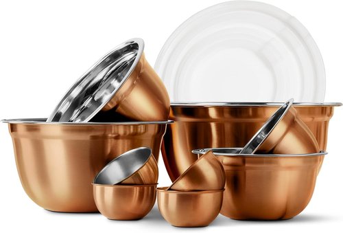 Cook With Color 18-Piece Mixing Bowls Set - Airtight Lids & Stainless Steel Organizers | Copper Kitchen Storage