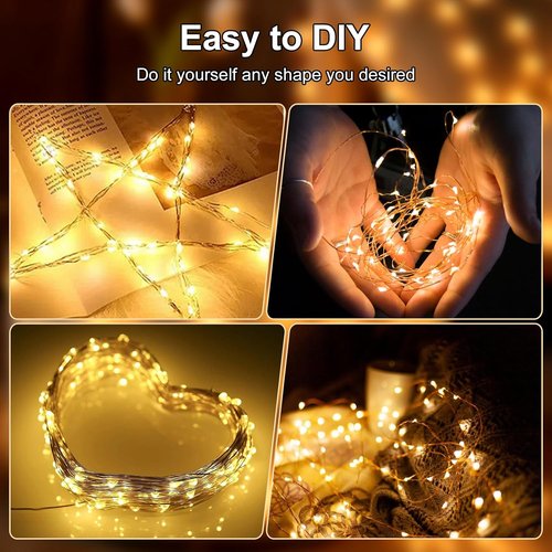 Fairy Lights Battery Operated String Lights - 50 LED Waterproof 16.4ft Silver Wire | Warm White, 2 Pack for Christmas & Party Decor