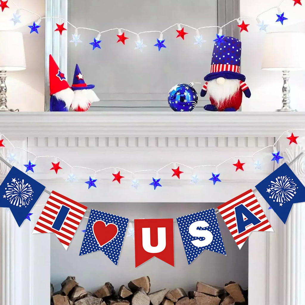 Red White Blue Stars String Lights, 16.5ft Independence Day Decoration Lights with 40 Red White Blue Lights, 4th of July Decoration String Lights Plug In for Patriotic Wedding Patio Garden Party Decor