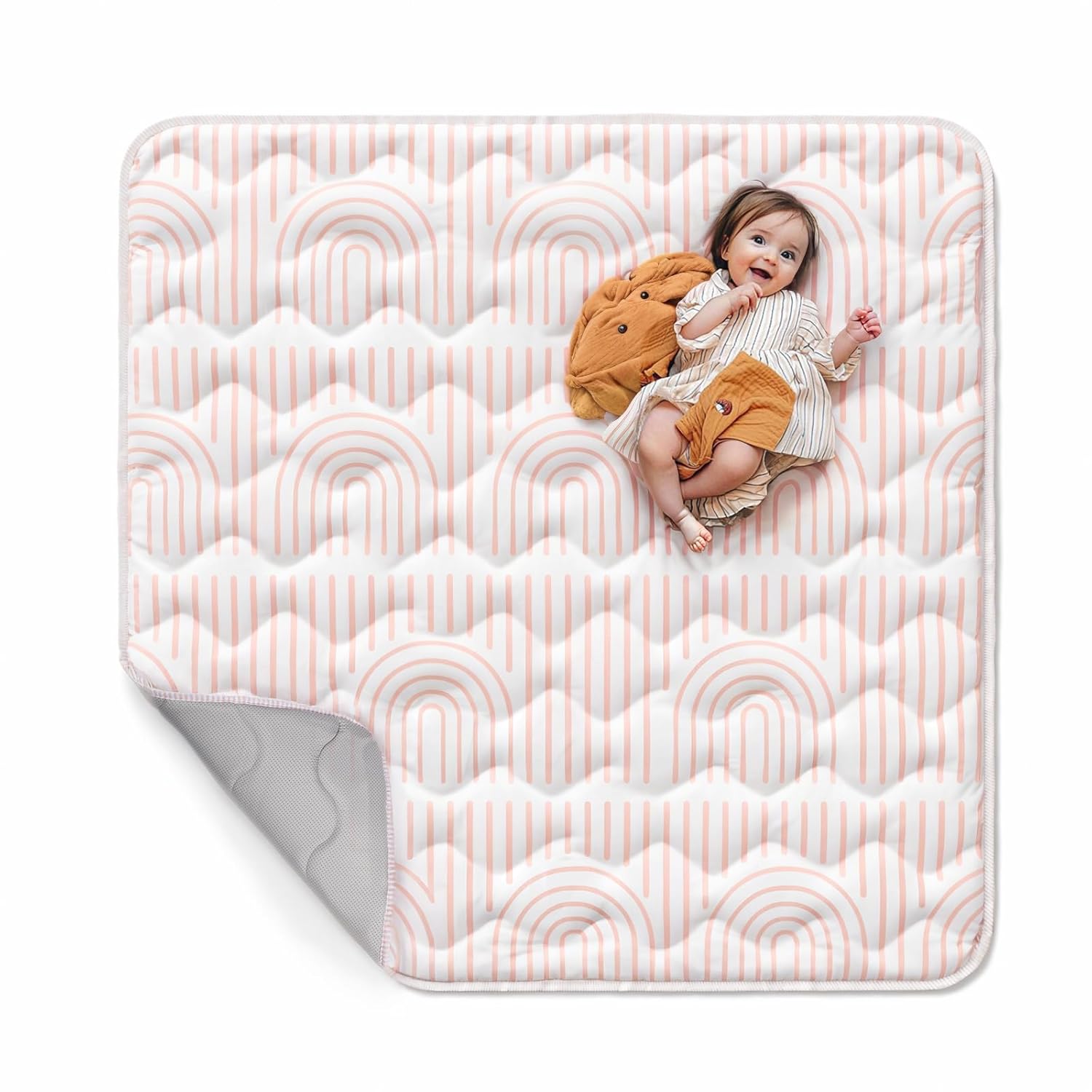 Mallify Baby Play Mat - Non-Slip 50"x50" Soft Crawling Mat for Infants & Toddlers | Portable Pink Activity Mat