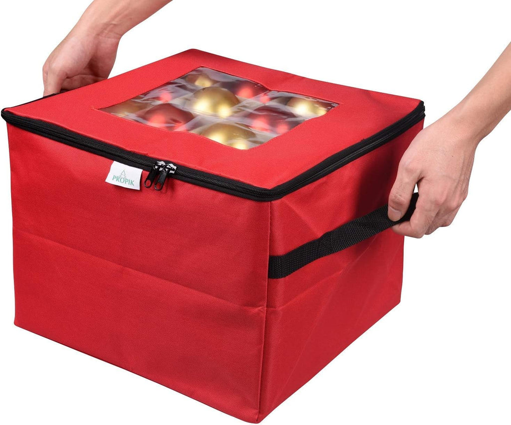 ProPik Christmas Ornament Storage Box - Organizes Up to 48 Ornaments with 3 Removable Trays | Red