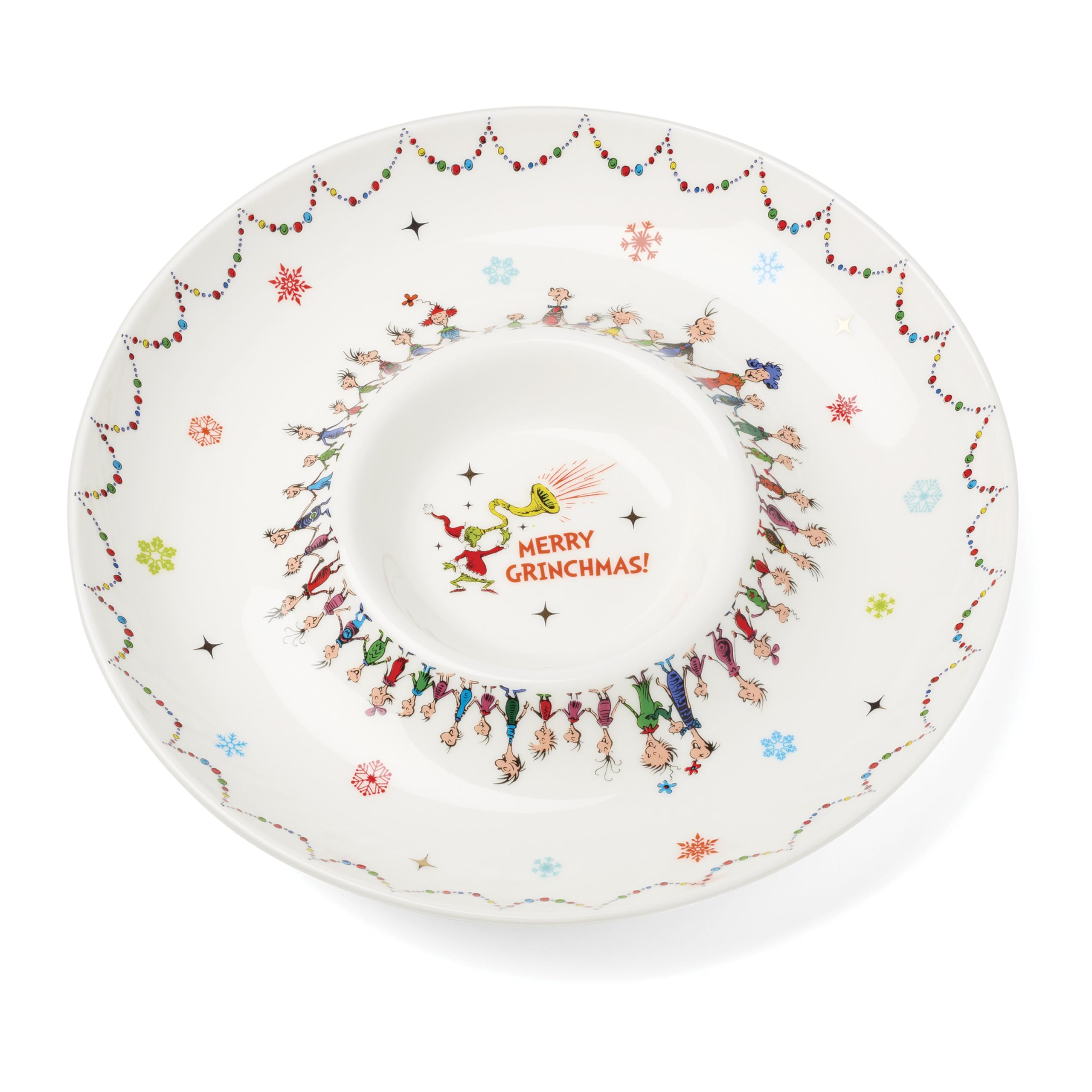 Lenox 898096 Merry Grinchmas Chip & Dip Bowl, Christmas Dishes, Festive Holiday Serveware