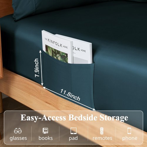 KRIMANO Queen Size Sheet Set, Bamboo Sheets for Bed Set 4pcs, 100% Organic Viscose Derived from Bamboo, Hotel Luxury Silky & Cooling for Hot Sleepers, Deep Pocket Up to 17", Navy Blue
