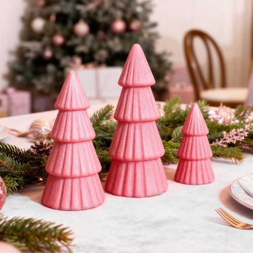 Joyhalo Tabletop Christmas Trees, Set of 3 Frosted Christmas Trees Indoor Xmas Decoration Centerpieces for Table, Mantel, Holiday, Party and Home Decor, Pink