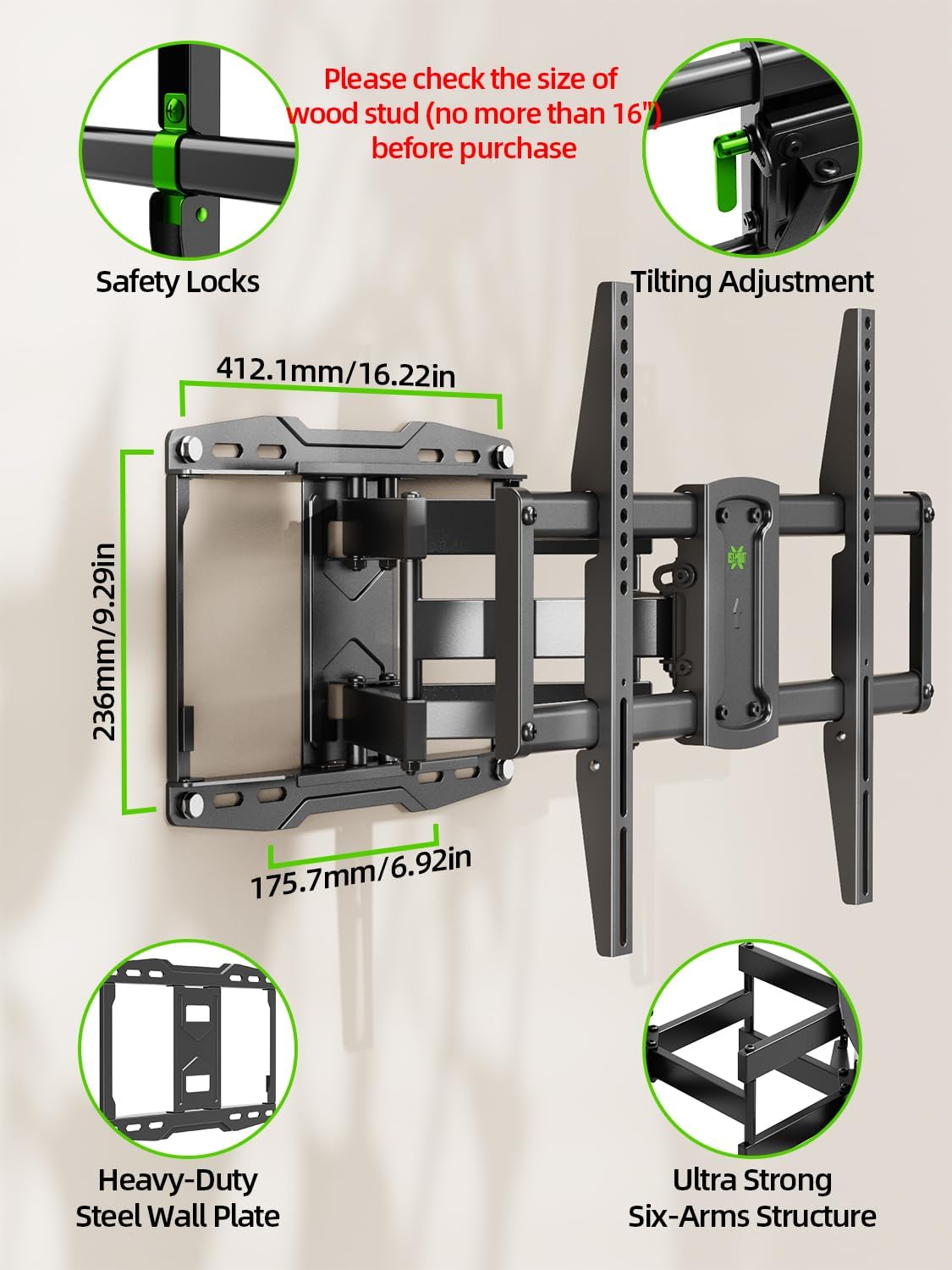 USX Mount Full Motion TV Wall Mount - Swivel & Tilt for 42-86 Inch TVs | Dual Articulating Arms, VESA 600x400mm, Max 132lbs
