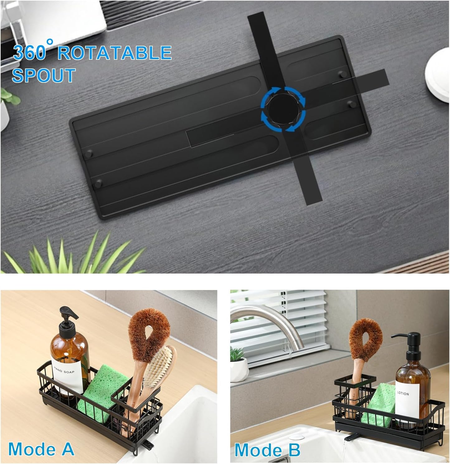 Skiennix Kitchen Sink Caddy - Rustproof High-Carbon Steel Sponge Holder with Brush & Soap Dispenser