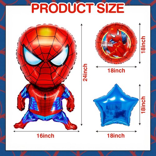Spider Birthday Party Supplies, 5Pcs Spider Hero Theme Balloons Decoration for Girls Boys Kids & Adults Birthday Decorations and Party Supplies
