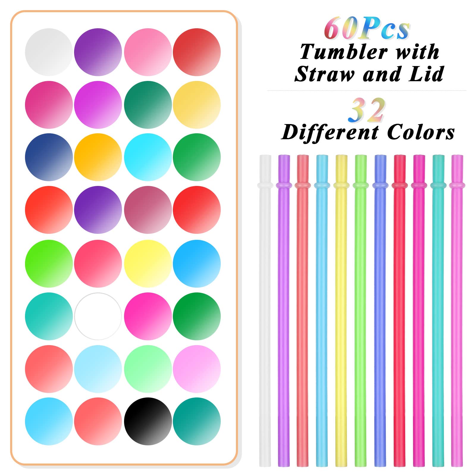 Sieral 60 Pack Cups with Lids and Straws Kids Tumbler with Straw Reusable Water Bottle Iced Coffee Travel Mug Adults Plastic Cups for Parties 16 oz (Vivid Colors)