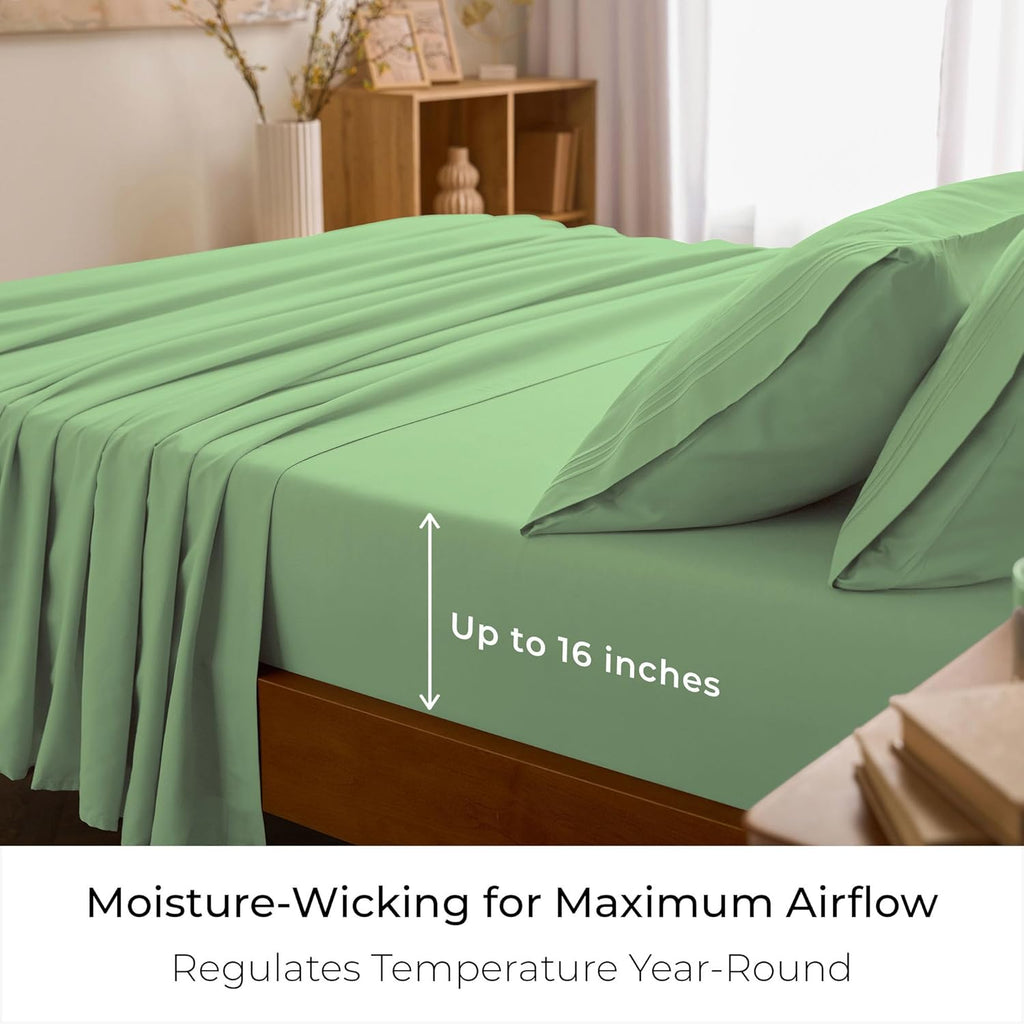 Mellanni King Sheets Set - 4 PC Hotel Luxury Bedding | Extra Soft, Cooling, Wrinkle & Stain Resistant (Pistachio)