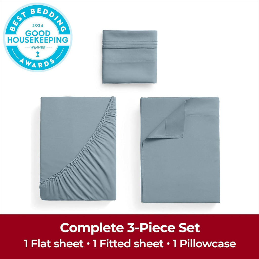 Mellanni Extra Deep Twin Sheets - Hotel Luxury Ultra Soft Cooling Bedding - Wrinkle & Stain Resistant (Twin, Spa Blue)
