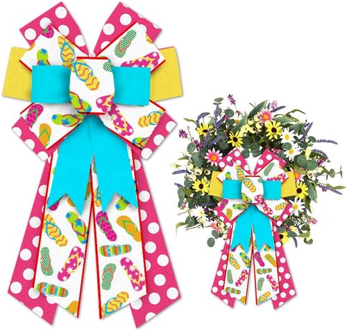 Hying Large Summer Slipper Bows - Red & Blue Wreath Bows for Spring/Summer Decor | Indoor/Outdoor Use