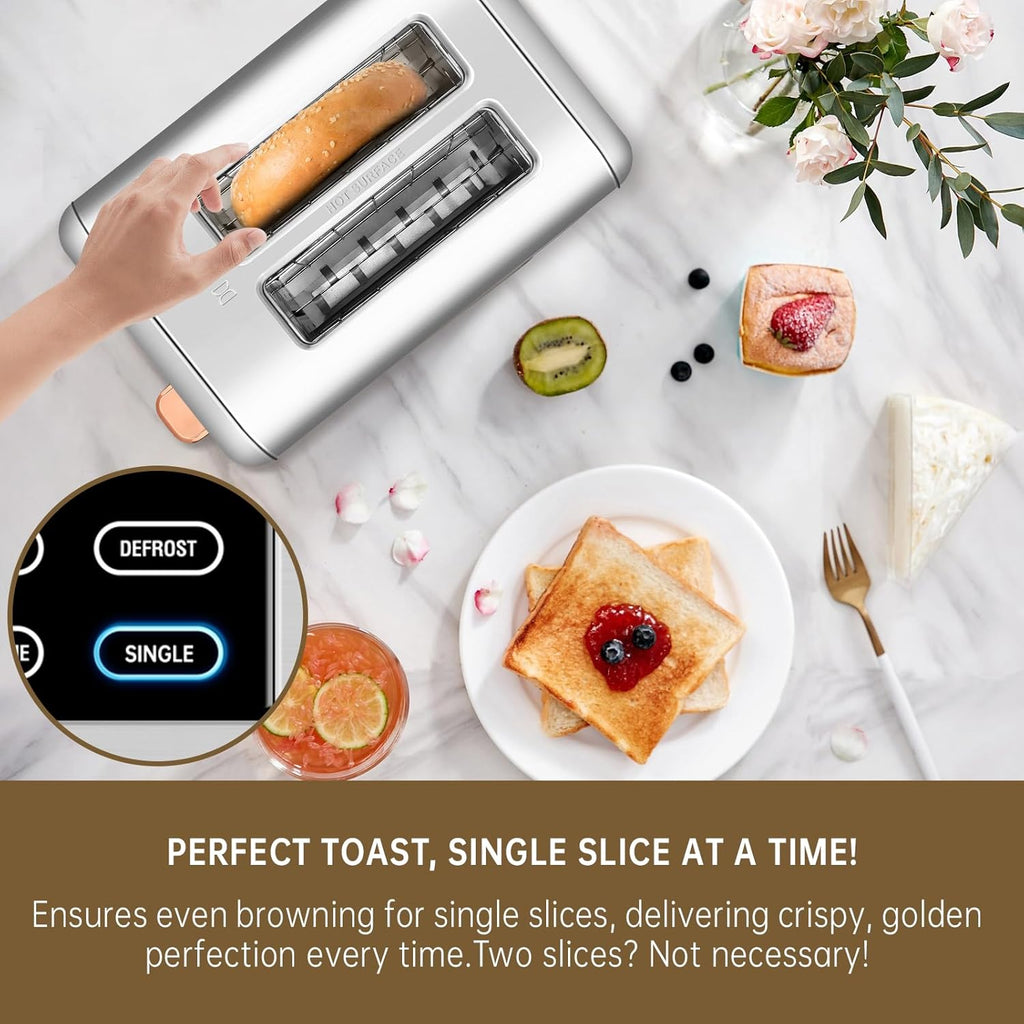 SEEDEEM 2-Slice Toaster - Touch Screen LCD Display, Fast Heating, Stainless Steel, 1.5" Wide Slots, Silver