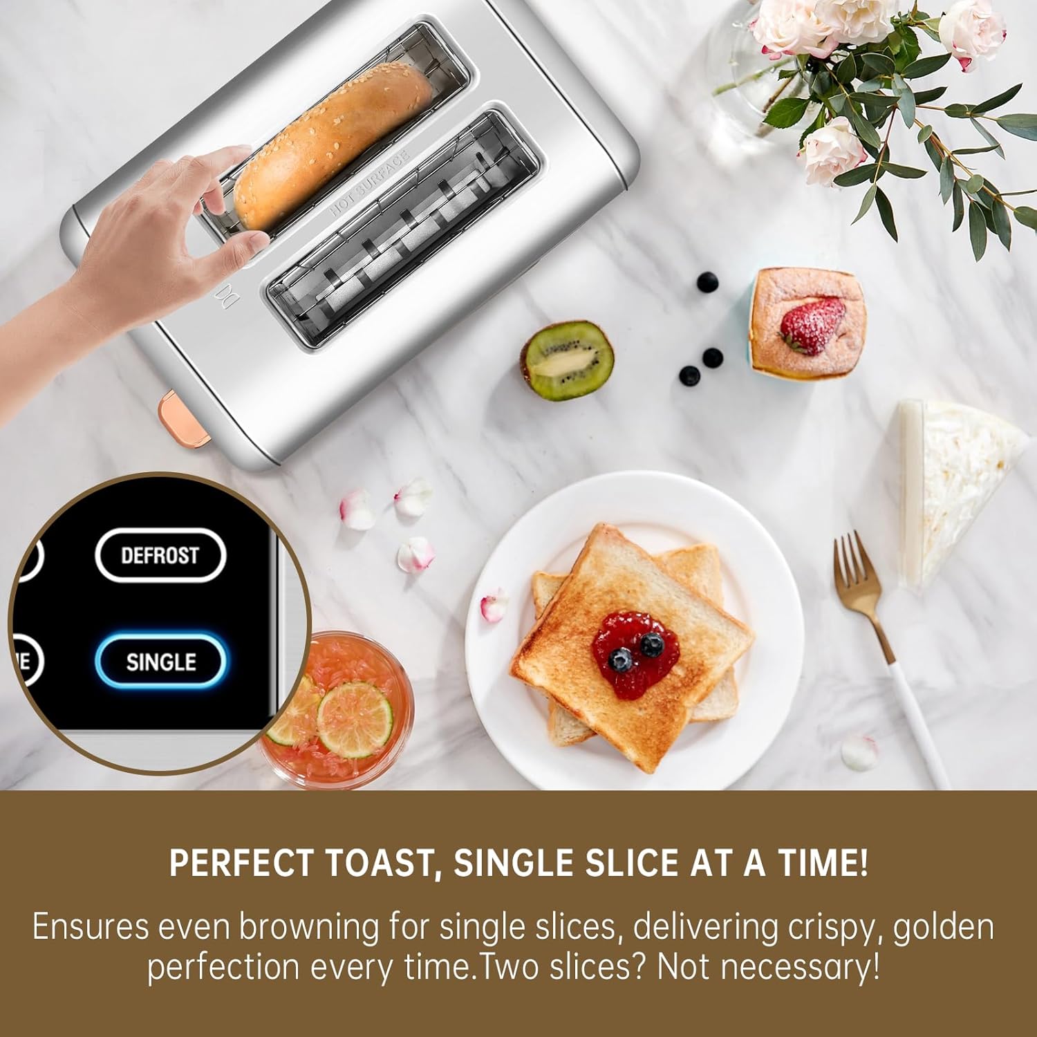 SEEDEEM 2-Slice Toaster - Touch Screen LCD Display, Fast Heating, Stainless Steel, 1.5" Wide Slots, Silver
