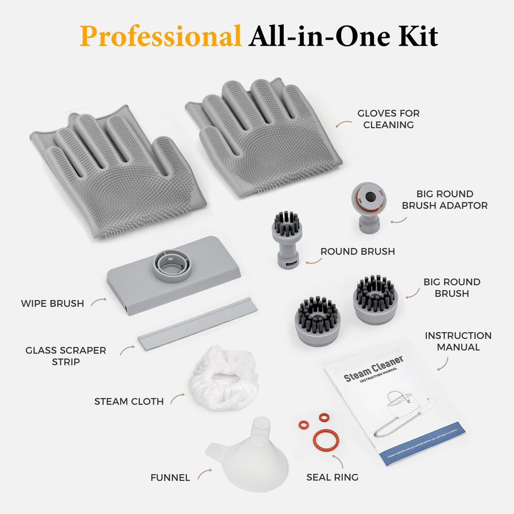 Steam Cleaner for Home, All-in-One Kit Handheld Steamer for Cleaning, 15s Heat-Up, Steam Adjustable, Suitable for Tile, Grout, Window, Bathroom, Kitchen, Fabric