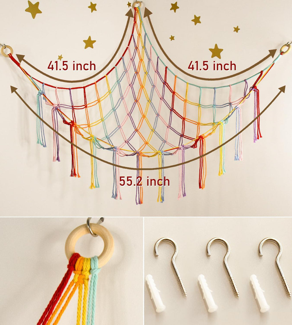 Skiennix Stuffed Animal Hammock - Cute Rainbow Unicorn Storage Net for Kids' Rooms & Nurseries