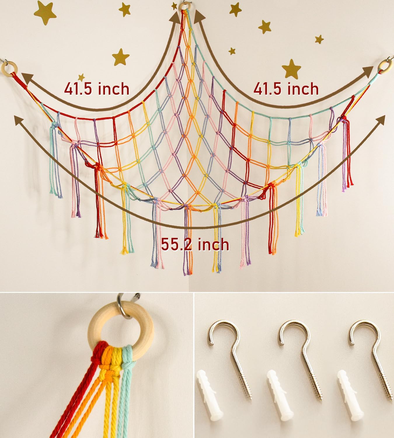Skiennix Stuffed Animal Hammock - Cute Rainbow Unicorn Storage Net for Kids' Rooms & Nurseries