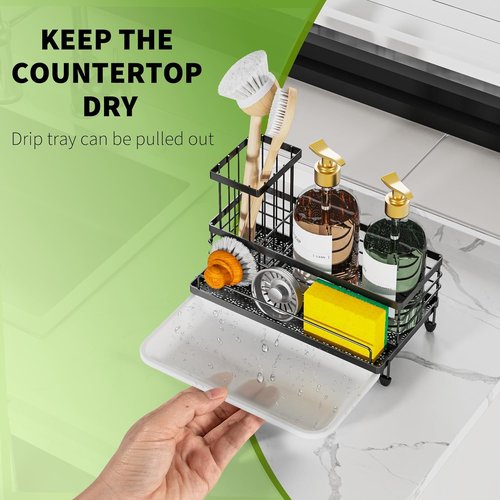 Cisily Kitchen Sink Caddy Organizer - Rustproof Non-Slip Sponge & Brush Holder | Large Capacity Storage Essentials