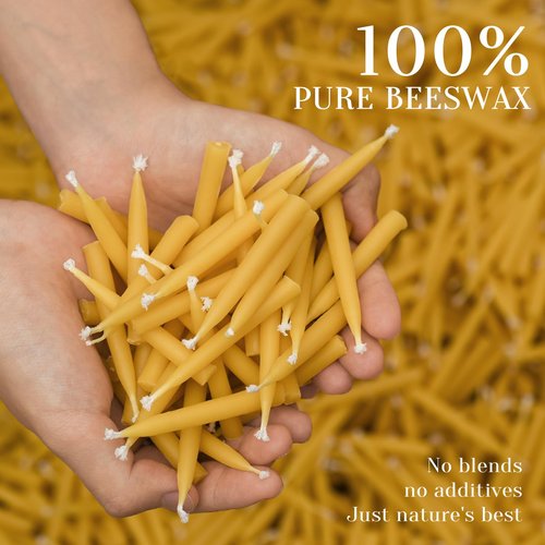 DEYBBY 20 Minute Beeswax Meditation Candles for Thanksgiving - 24pcs Mini Beeswax Taper Candle Gift Set with 2 Small Candle Holders
