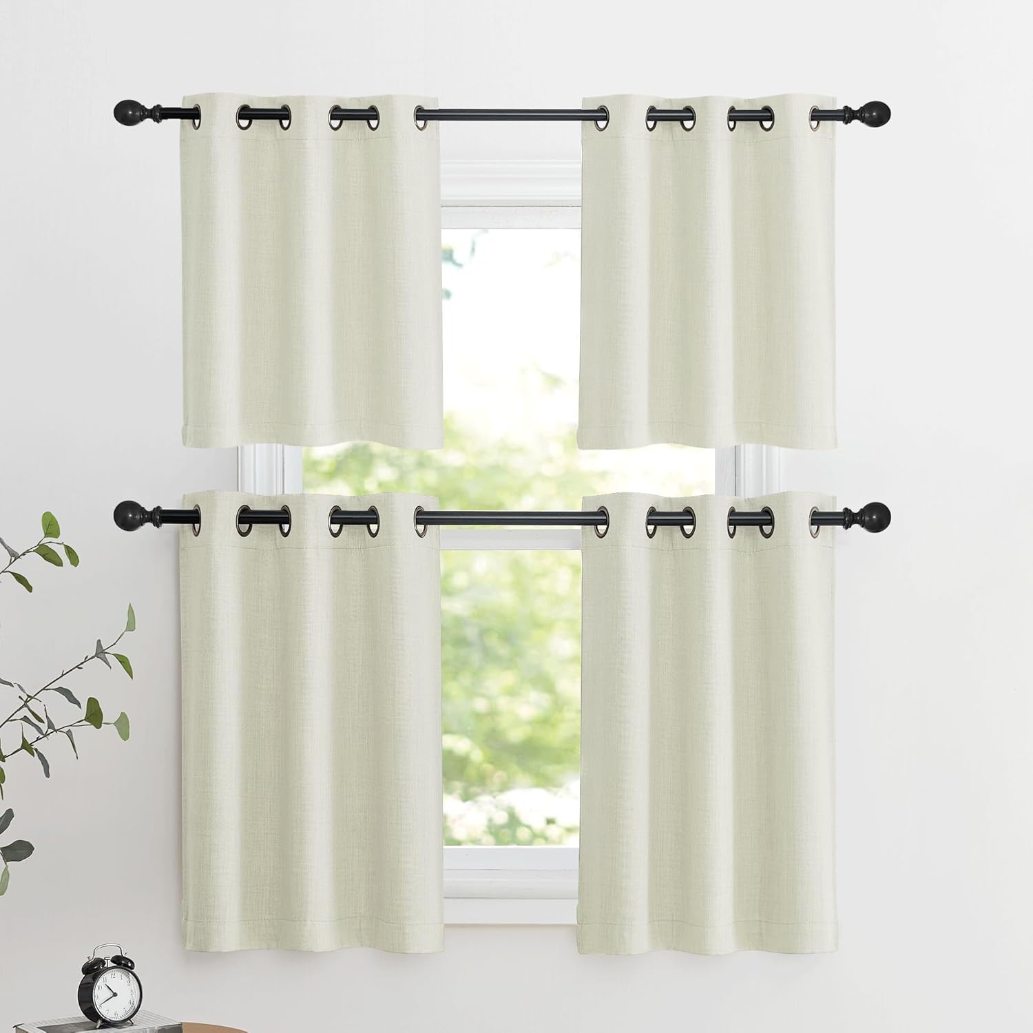 NICETOWN Blackout Curtain Valances - 30 Inch Thermal Insulating Half Curtains for Kitchen | Natural, 2 Panels