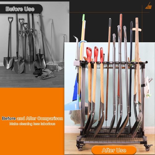Garden Tool Storage Rack - Heavy-Duty Organizer with Wheels for Garage & Yard Tools