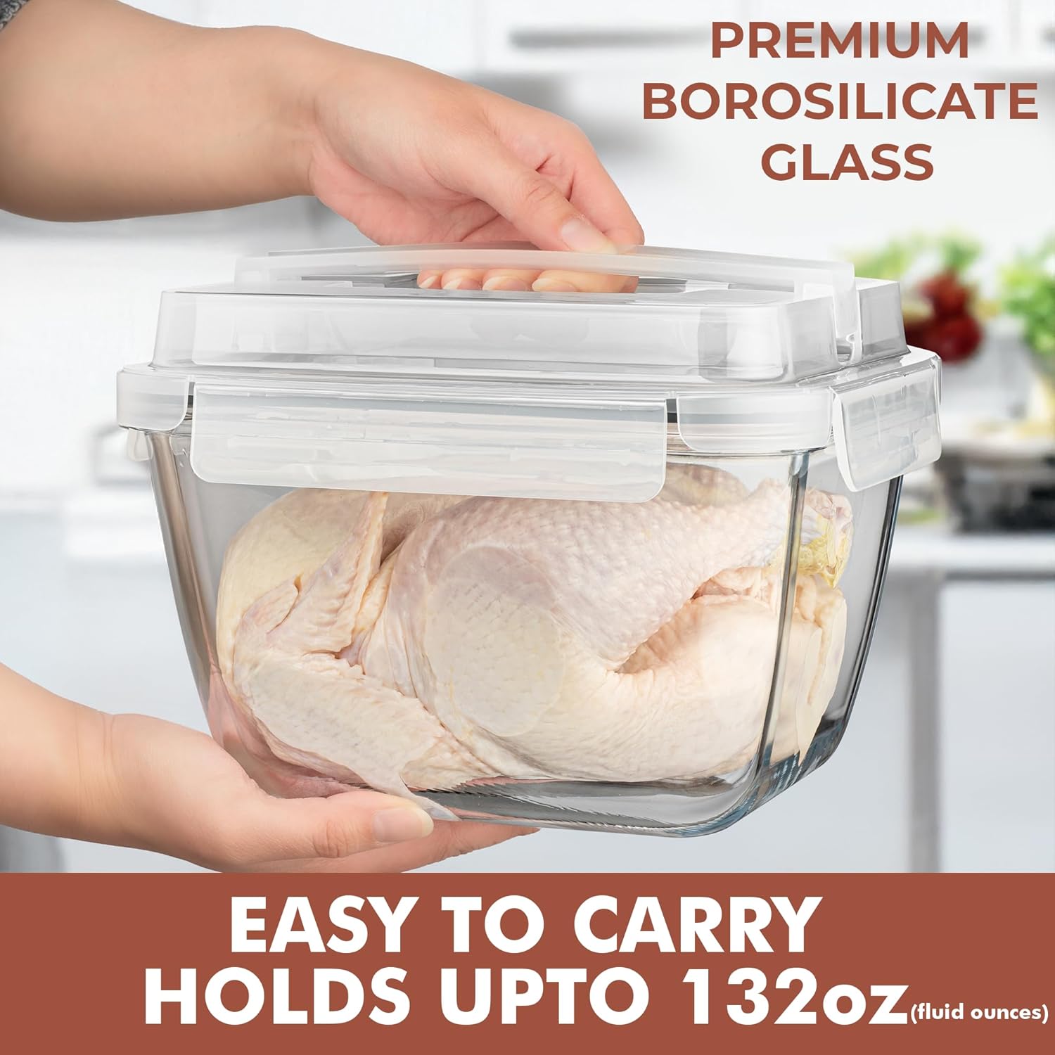 Razab Large Glass Food Storage Containers - 17 Cups, 132 Oz, Leakproof & BPA-Free | Ideal for Meal Prep