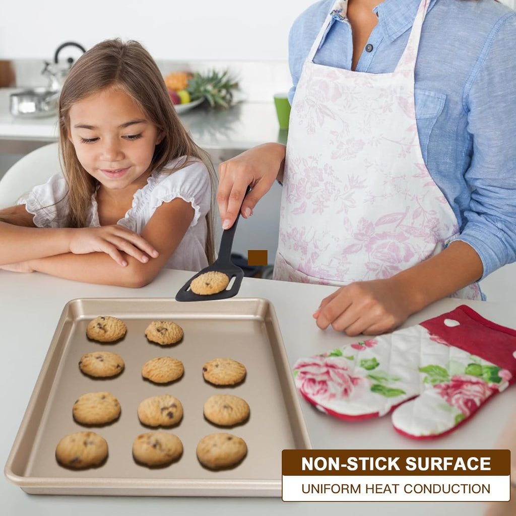 Skiennix Baking Sheet Pan Set - Nonstick Heavy Duty Cookie Sheets | 3 Sizes in Champagne Gold