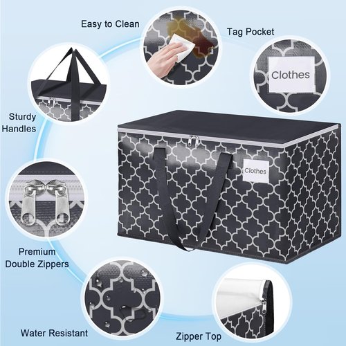 Extra Large Moving Bags by [Brand Name] - Heavy-Duty Storage Totes with Zipper Top | 100L, Black & Gray, 2-Pack