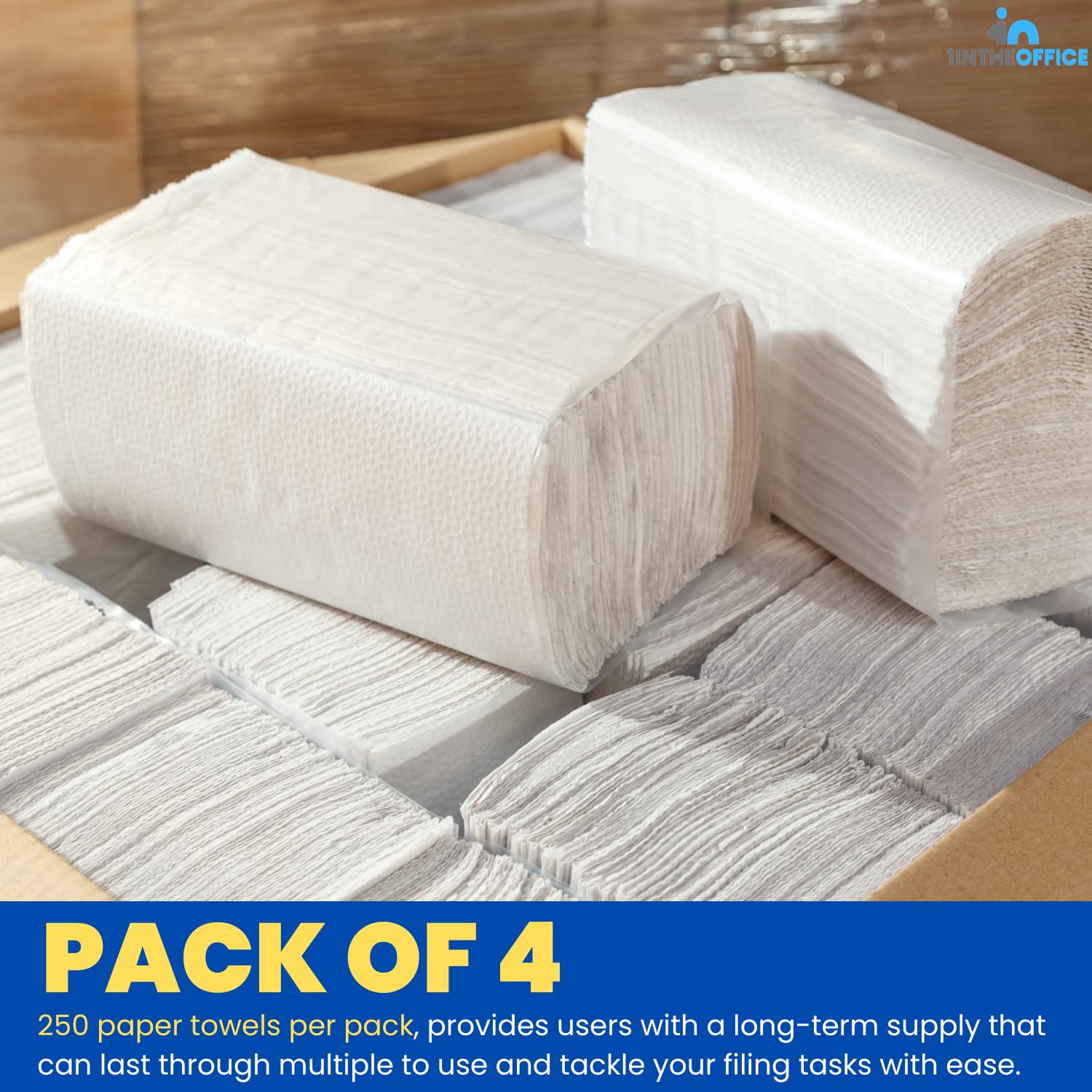 1InTheOffice Multifold Paper Towels, Paper Hand Towels for Bathroom, Folded Paper Towels, 1-Ply, 9" x 9.45", 250 Towels/Pack, 4 Pack