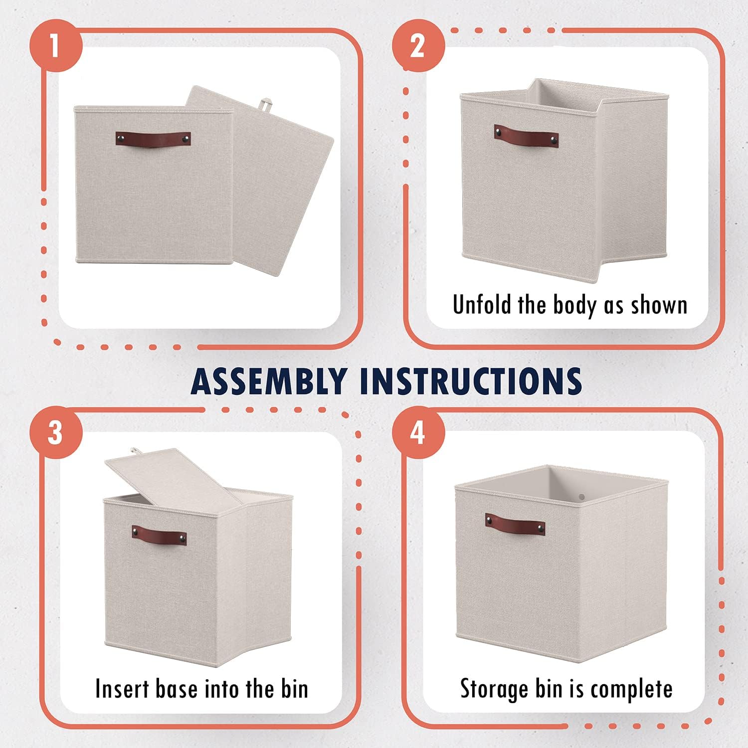 Ornavo Home Storage Cube Bins - Foldable Fabric Organizer with Leather Handles | 13x13, Beige, 6 Pack