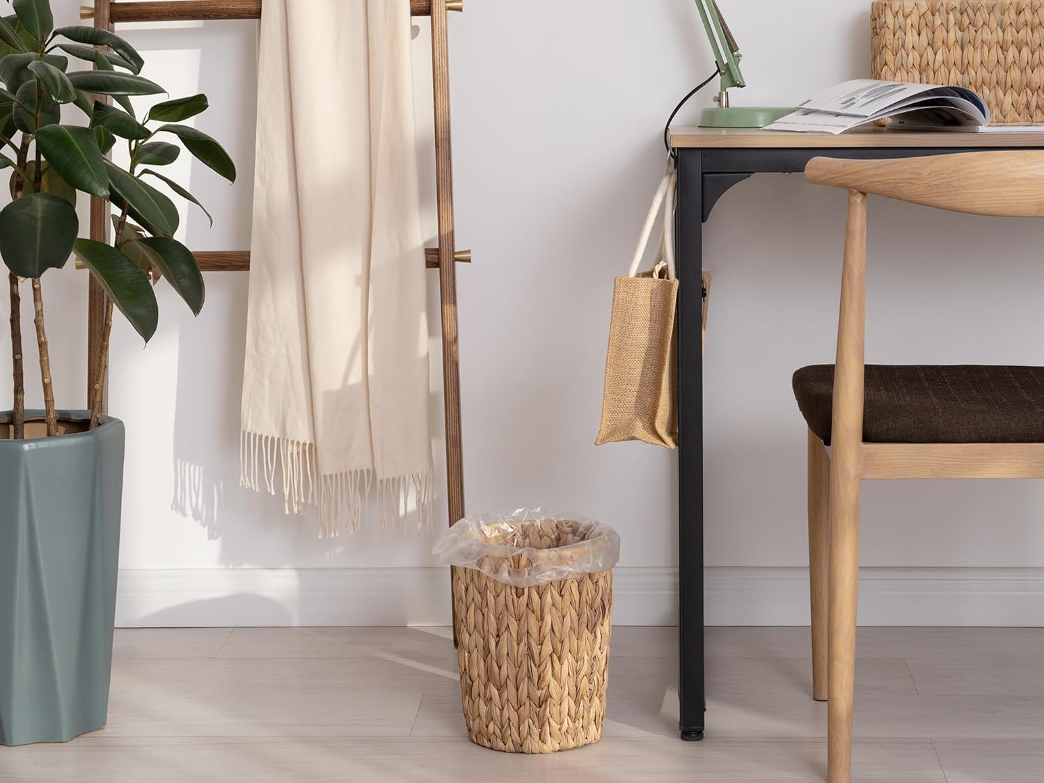 StorageWorks Wicker Waste Basket - Stylish Small Trash Can for Bathroom | Round Water Hyacinth Design