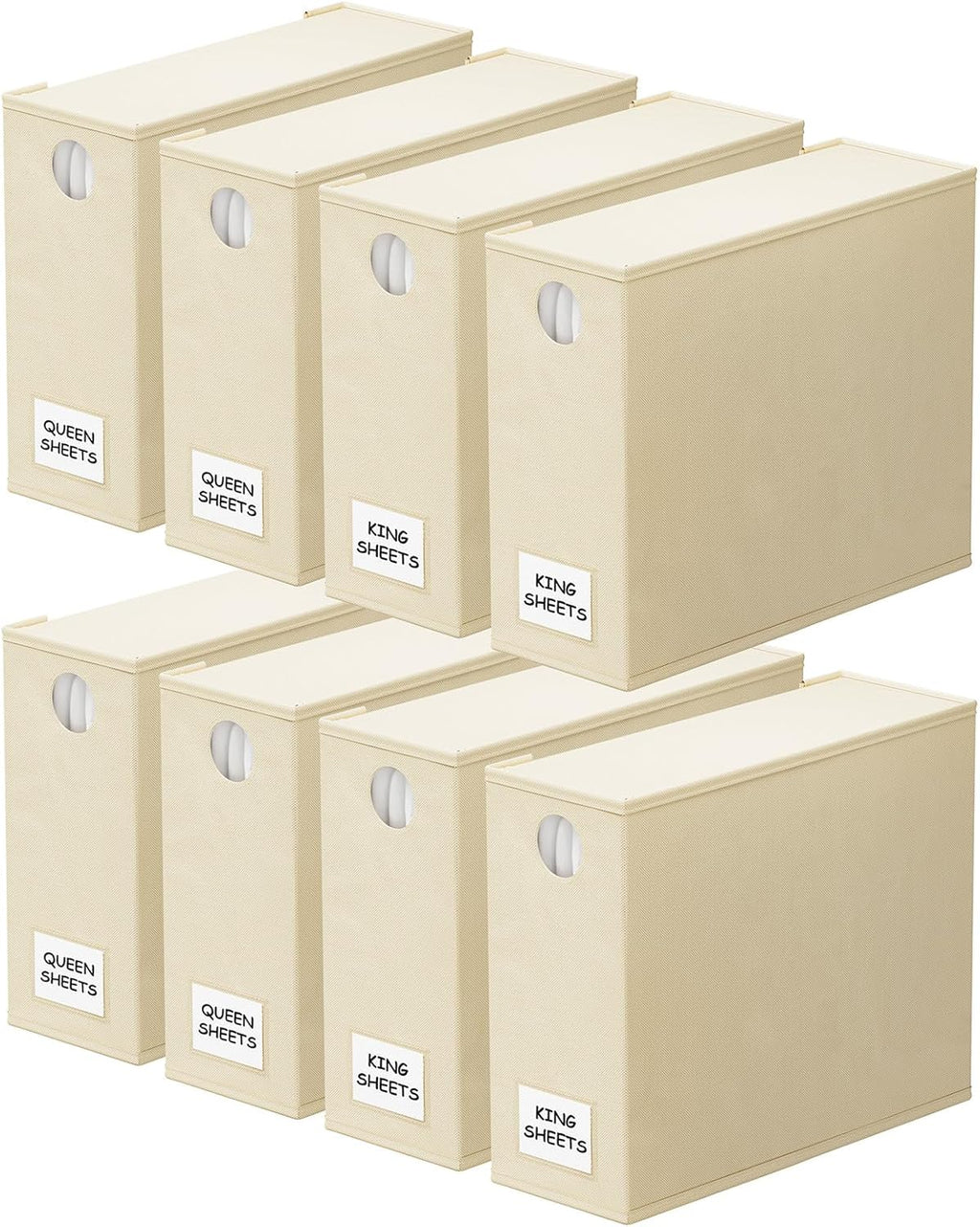 SpaceAid Bed Sheet Organizers - Foldable Linen Closet Storage with Window | XL for Queen & King Size (Beige, 8 Pack)